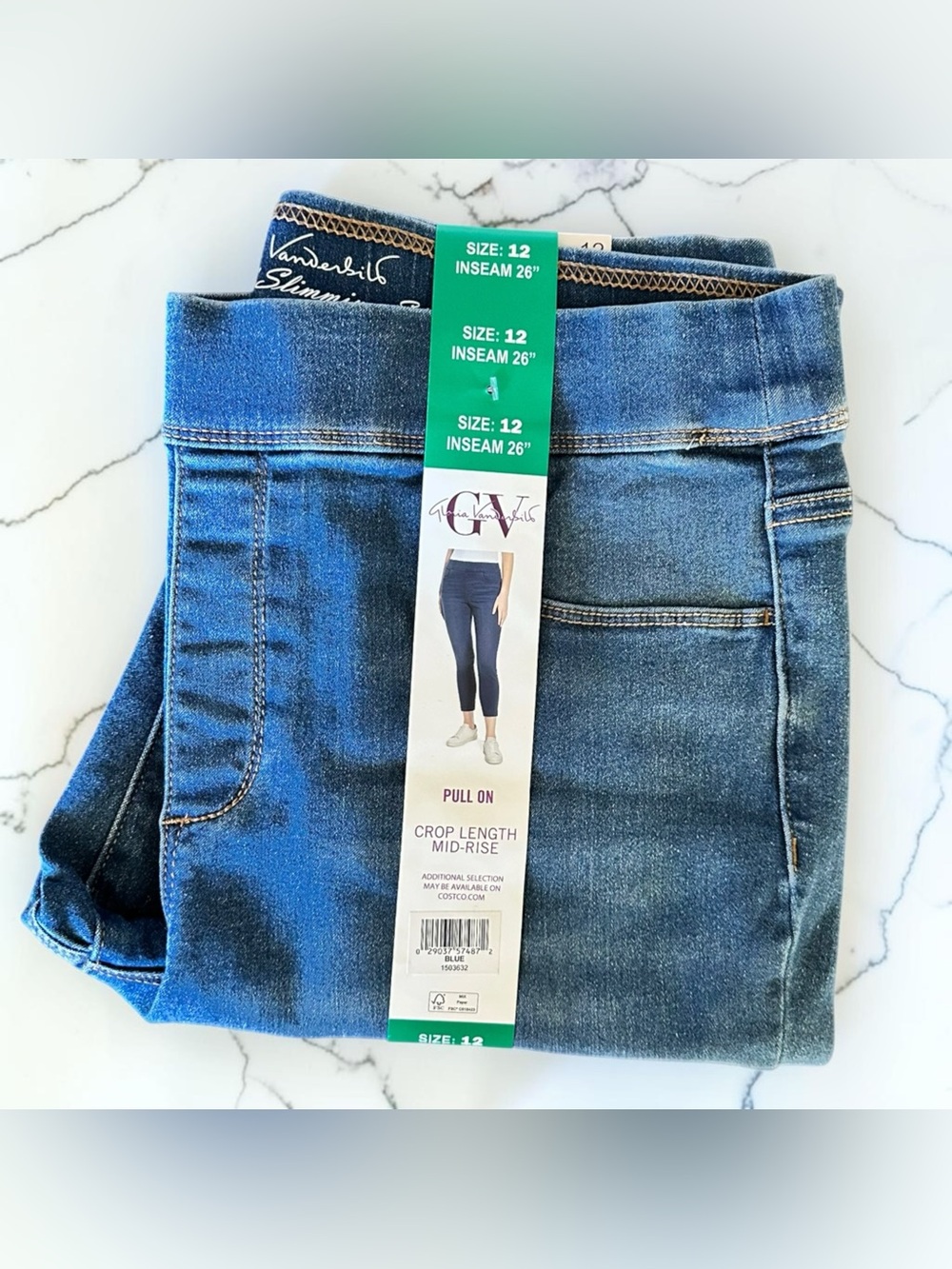 Gloria Vanderbilt Pull-On Crop Length Mid-Rise Blue Jeans 12 NWT